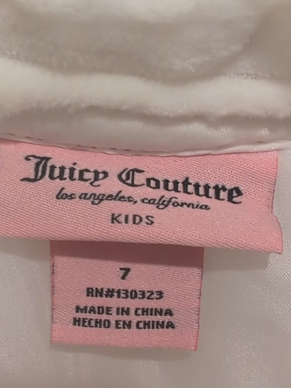 Juicy Couture Pink Label Kids Size 7 Tag